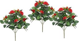 Flair Flower Sztuczny krzew róż, 34 cm, zestaw 3 szt., sztuczna róża, bukiet róż, bukiet róż, bukiet kwiatów, krzak, dekoracja ślubna, czerwona