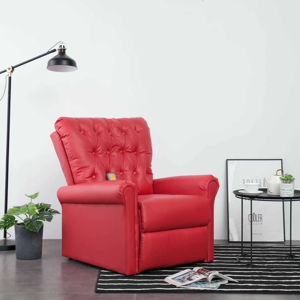 Lumarko Rozkładany fotel masujący, czerwony, sztuczna skóra