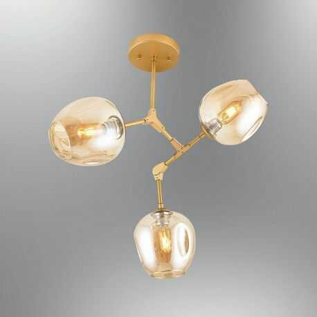 OZCAN 4023-3Y ZŁOTO , KLOSZ PRZYDYMIONY LAMPA WISZĄCA - PLAFON