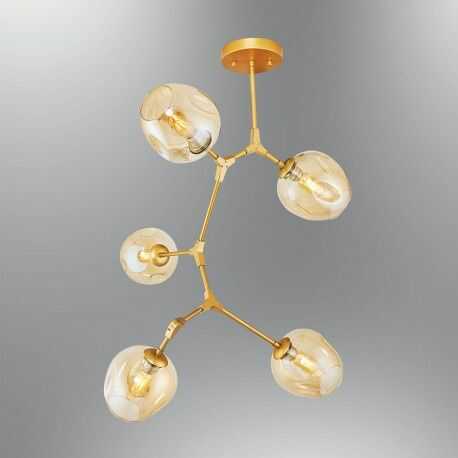 OZCAN 4023-5Y ZŁOTO , KLOSZ PRZYDYMIONY LAMPA WISZĄCA - PLAFON