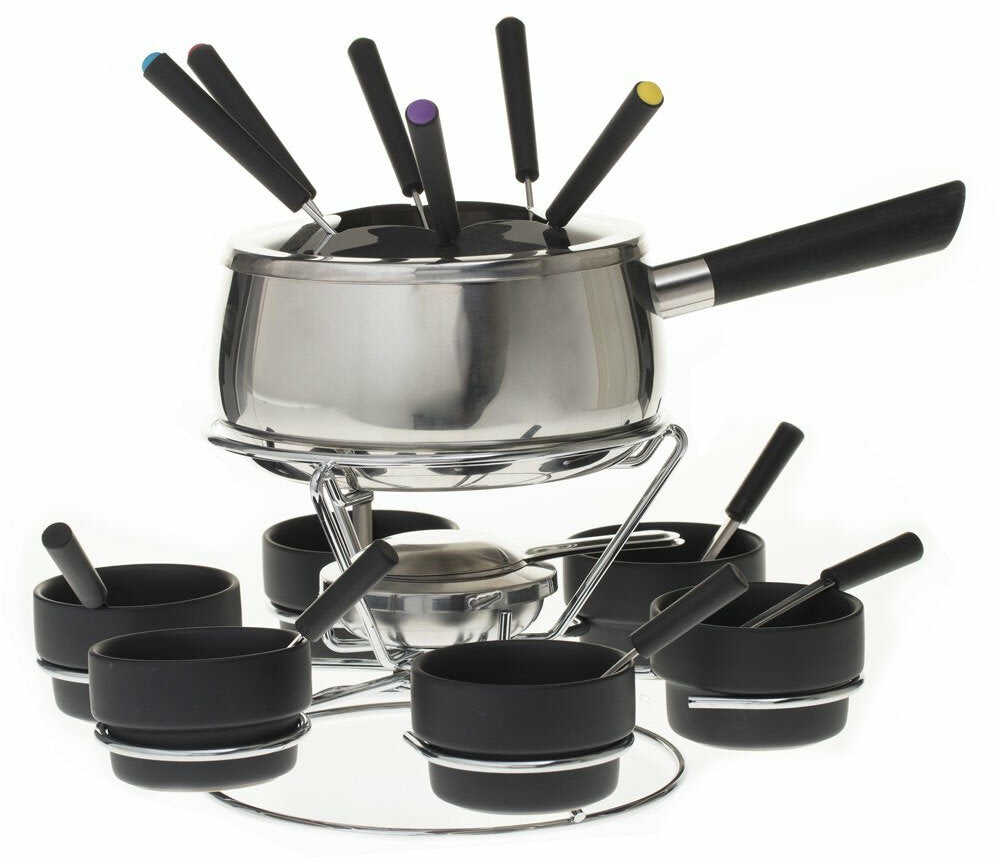 Secret De Gourmet Zestaw do fondue z sześcioma miseczkami, profesjonalne urządzenie z 22 elementami