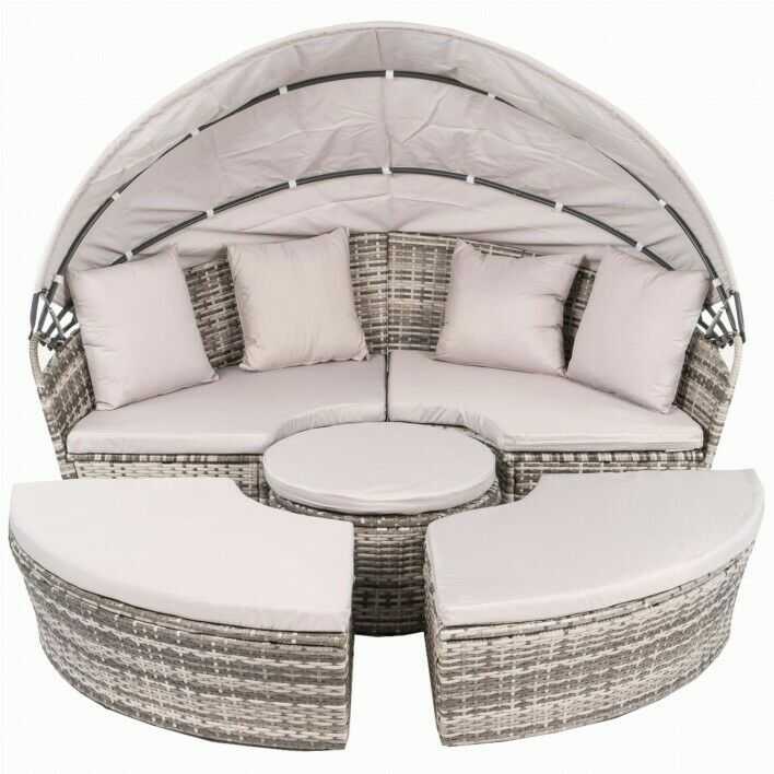 Duże łóżko ogrodowe ø2.1m z baldachimem, jasnoszary technorattan