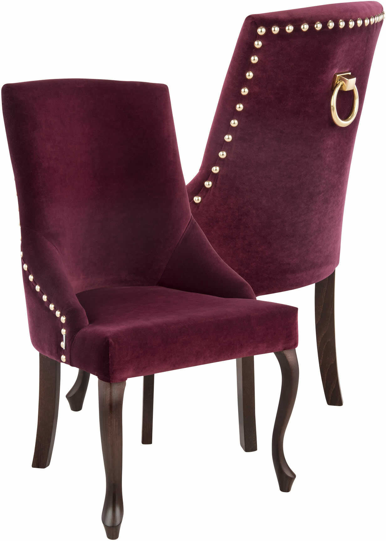 Krzesło Alexis 3 z pinezkami i kołatką, nogi Ludwik, stylowe, ozdobne, w stylu glamour, do jadalni, do kawiarni, do restauracji, do toaletki