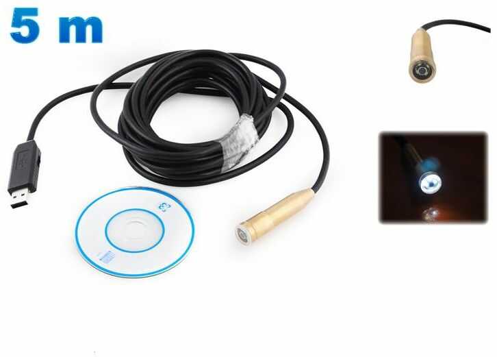 Kamera Endoskopowa/Inspekcyjna USB (pod komputer) + Przewód 5m. + Podświetlenie 4-Led i akcesoria.