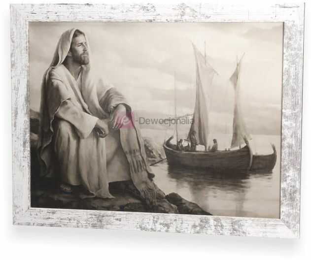 SEPIA Obraz Jezusa z ramą w stylu retro 44x34