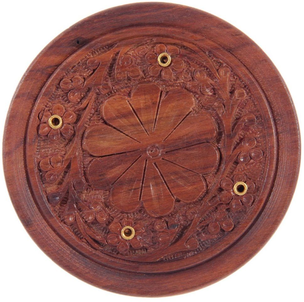 Puckator Sheesham drewniany popielniczka z grawerunkiem kwiatowym, mieszany, długość 25,5 cm głębokość 3,5 cm