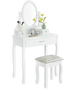 Toaletka biała LENA lustro 3 szuflady + taboret