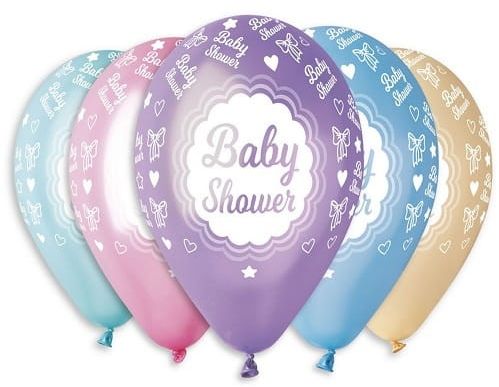 Balony Premium 12" "Baby Shower" metaliczne, 5 szt.