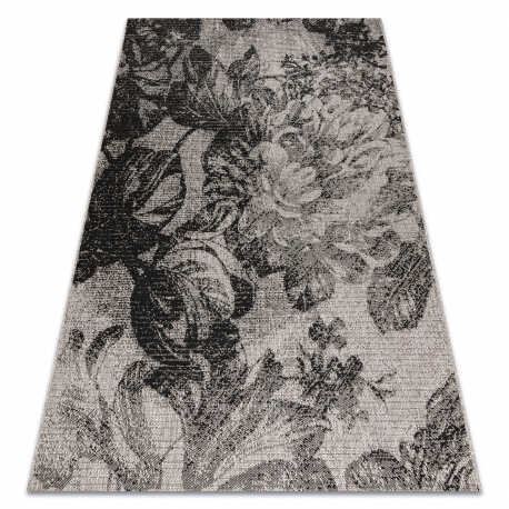 DYWAN SZNURKOWY SIZAL FLOORLUX 20491 KWIATY srebrny / czarny 60x110 cm