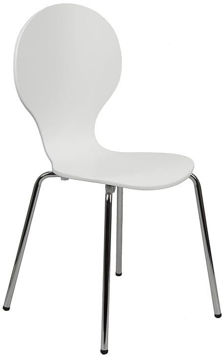 Krzesło ze sklejki w kolorze białym, stelaż chromowany. Model TDC-122.