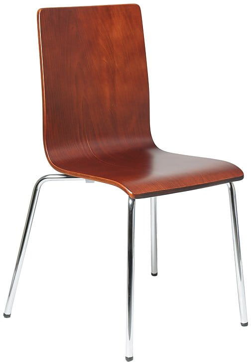 Krzesło ze sklejki w kolorze c. orzech, stelaż chromowany. Model TDC-132.
