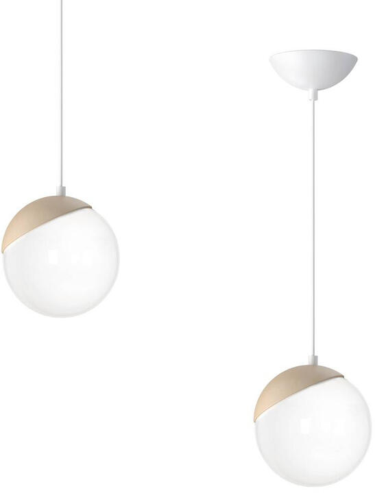 Lampa wisząca nowoczesna szklana kula SFERA WOOD drewno/biały śr. 14cm