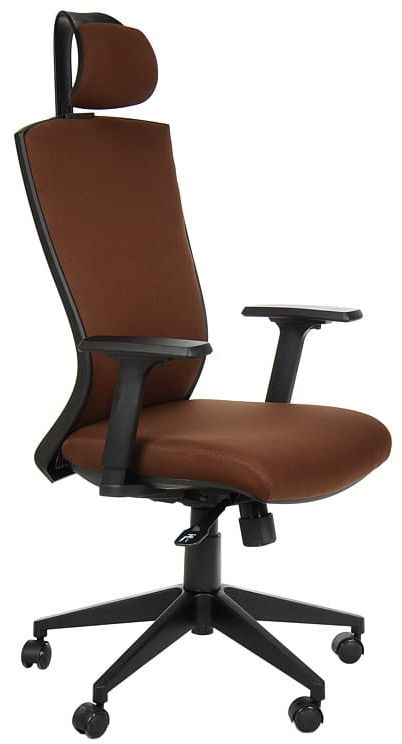 Fotel obrotowy biurowy z mechanizmem synchronicznym, zagłówkiem i regulowanymi podłokietnikami - HG-0004F brąz