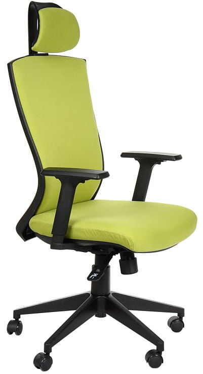 Fotel obrotowy biurowy z mechanizmem synchronicznym, zagłówkiem i regulowanymi podłokietnikami - HG-0004F zielony