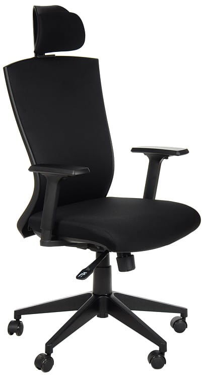 Fotel obrotowy biurowy z mechanizmem synchronicznym, zagłówkiem i regulowanymi podłokietnikami - HG-0004F czarny