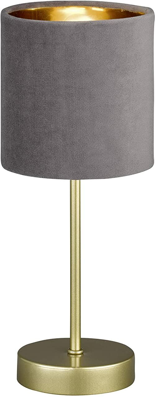 Lampa stołowa, Aura kolor złoty klosz z tkaniny szary aksamit / wewnątrz złoty wys. : 34,00 cm, śr.: 13,00 cm z włącznikiem sznurkowym 1x E14 maks. 25 W 50494