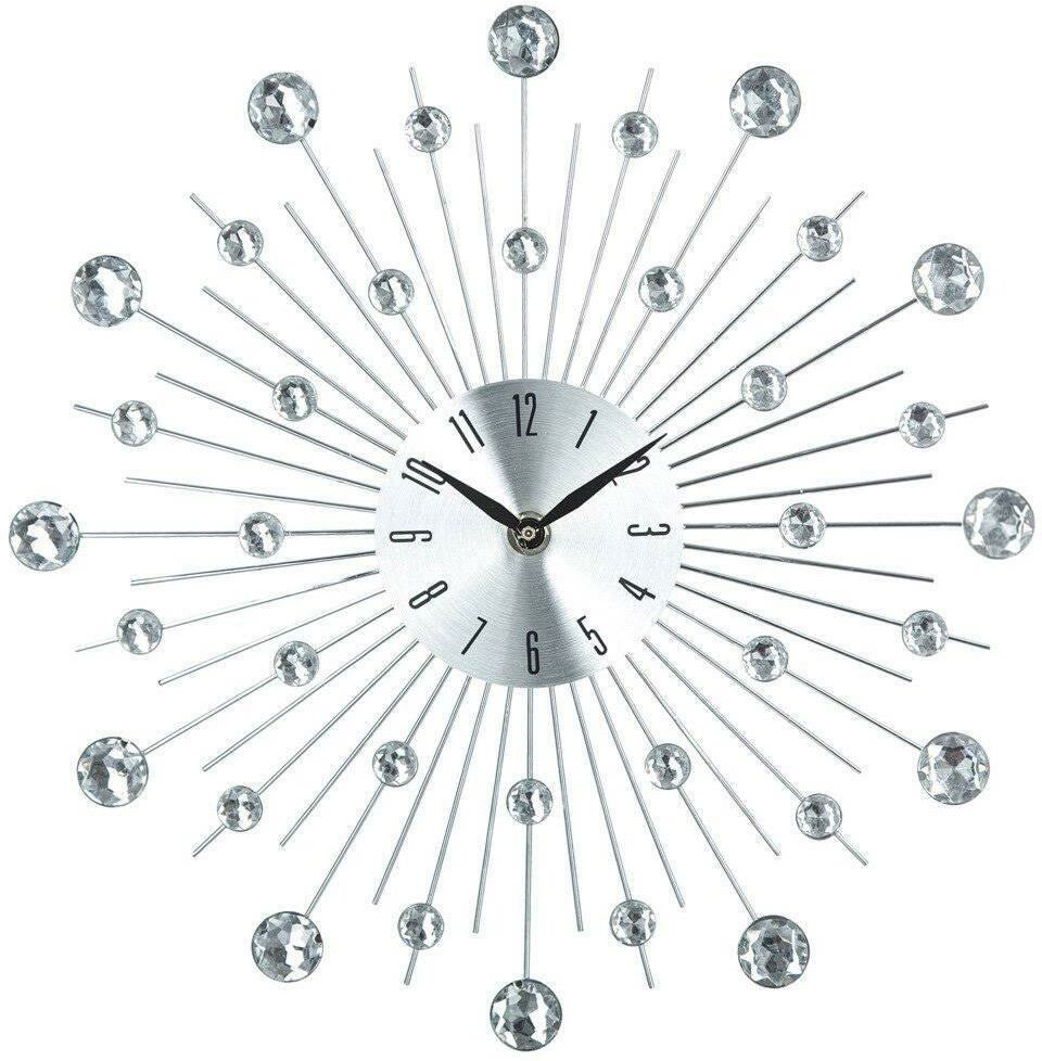 Atmosphera Zegar na ścianę o niespotykanym kształcie, elegancka dekoracja z kryształkami na ścianę