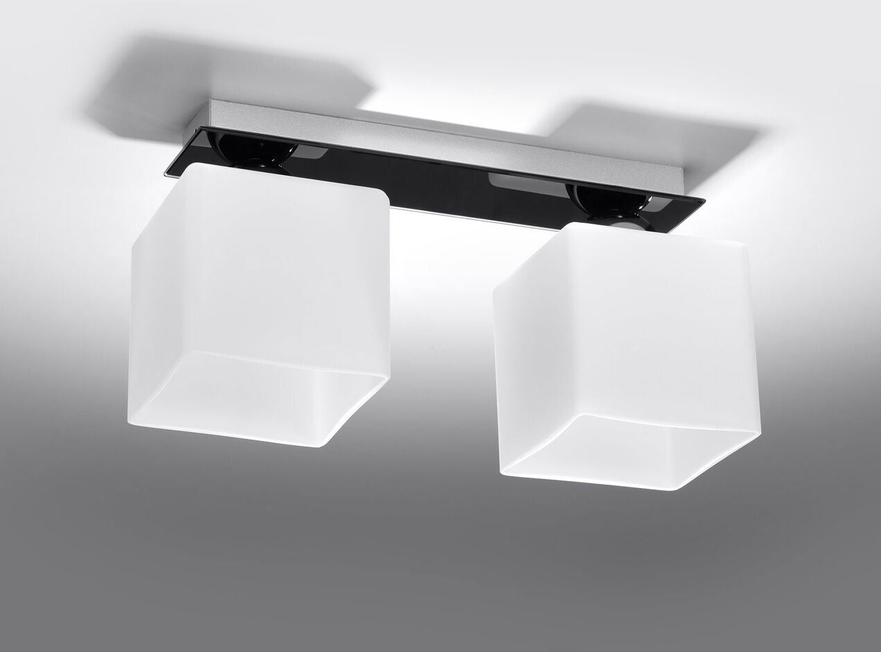Plafon PIAZZA 2 czarny stal białe szkło lampa listwa sufitowa klosz kostka E27 LED SOLLUX LIGHTING