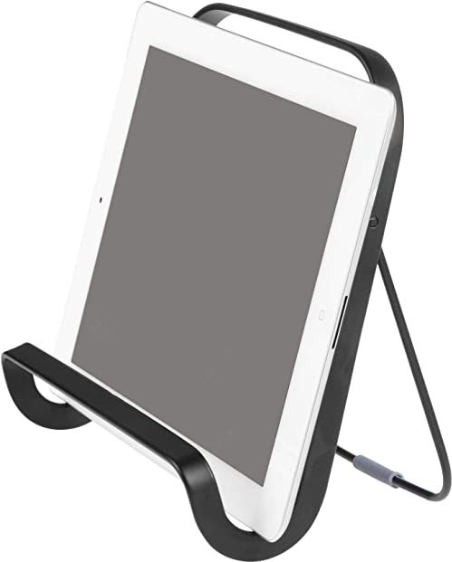 iDesign Uchwyt na tablet, nowoczesny uchwyt na książkę kucharską z metalu na blat kuchenny, stojak na tablet, czarny matowy