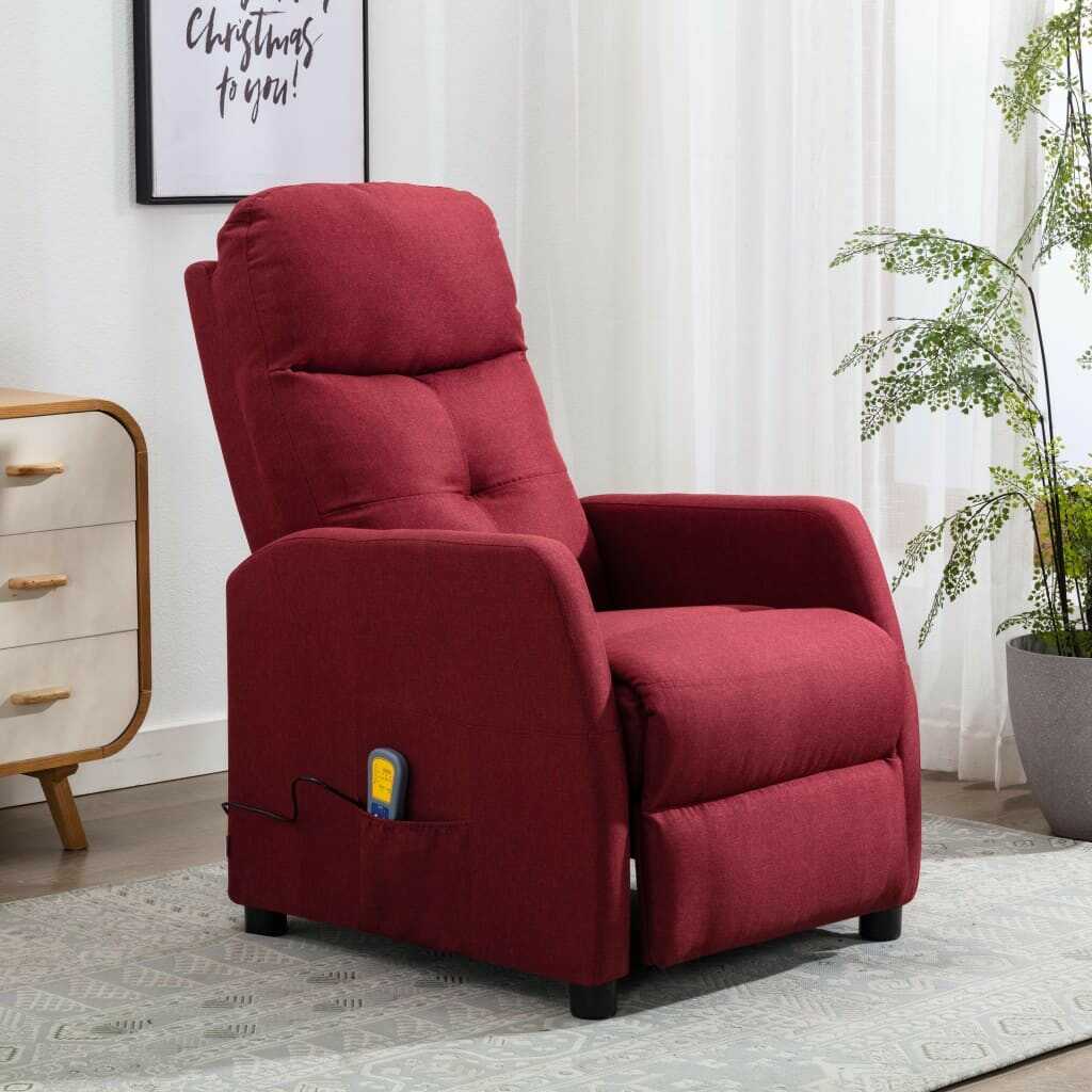 Lumarko Rozkładany fotel masujący, winna czerwień, tapicerowany tkaniną