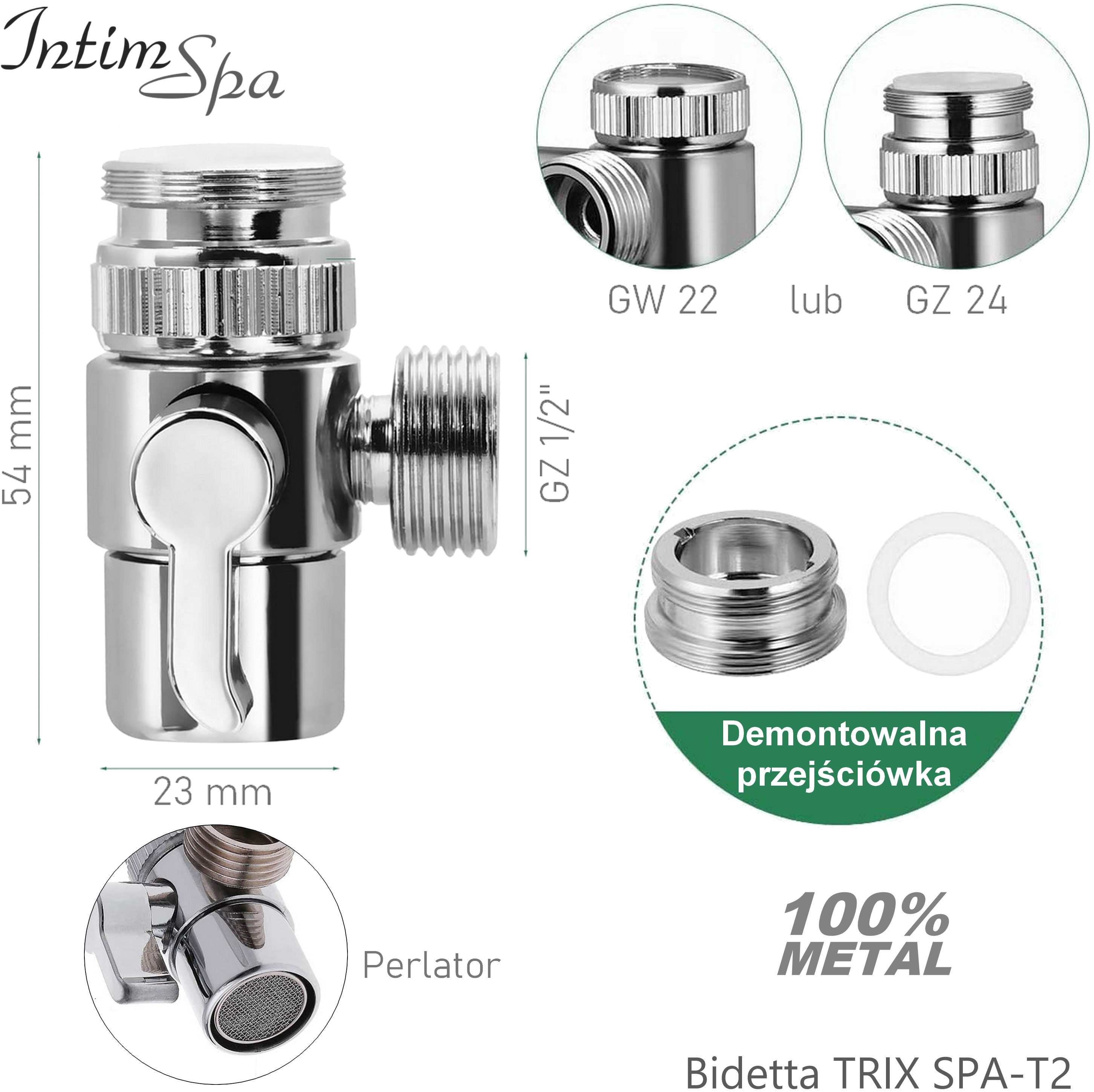 TRIX2 trójnik do baterii umywalkowej, ręczne przełączanie na rączkę bidetta, mosiądz, IntimSPA