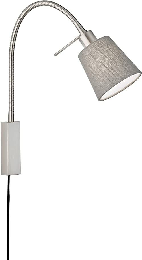 Fischer & Honsel Lampa ścienna chmurka z systemem 3 w 1, lampa do czytania, spot ścienny nikiel z abażurem z tkaniny w kolorze szarym, oprawka E14, 11 x 14 cm