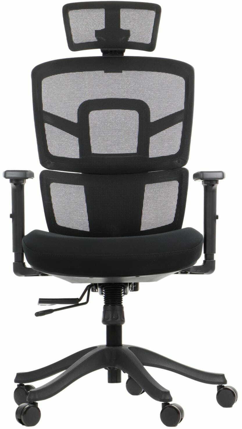 Ergonomiczne krzesło biurowe TREX CZARNY - wysuw siedziska, regulowane podłokietniki i zagłówek, oparcie siatkowe, podstawa nylonowa - krzesło obrotowe do 8-godzinnej pracy