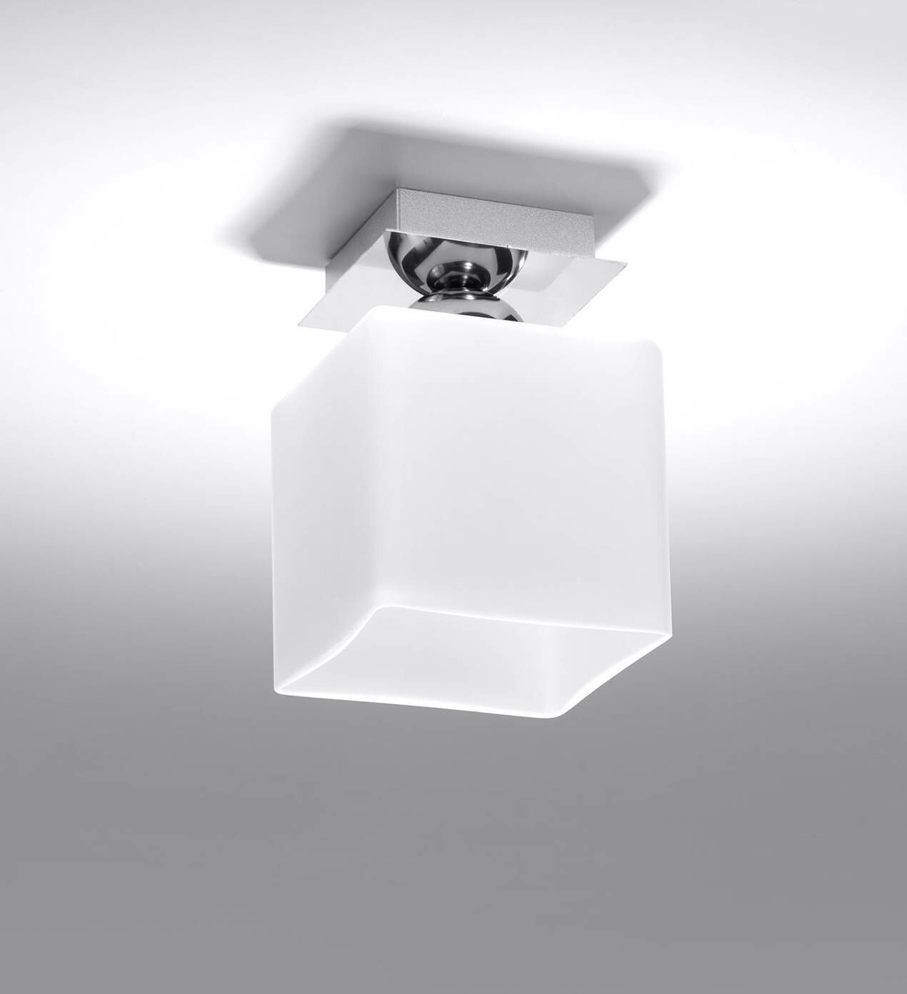 Plafon PIAZZA 1 chrom stal białe szkło lampa sufitowa kostka E27 LED SOLLUX LIGHTING