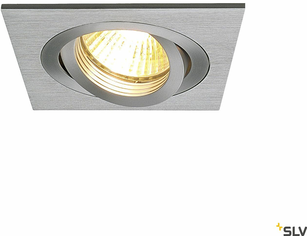 NEW TRIA 1, lampa wpuszczana, jednopunktowa, QPAR51, kwadratowa, szczotkowane aluminium, maks. 50W, ze sprężynami zaciskowymi