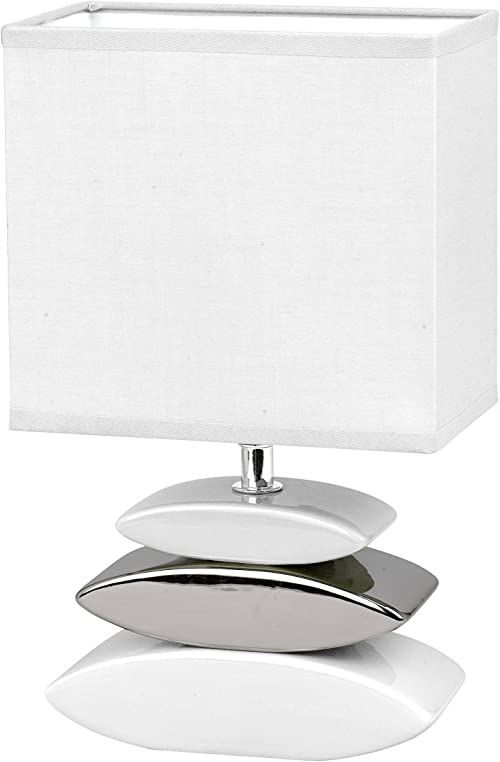 Fischer & Honsel Lampa stołowa Liner 1x E14 maks. 25,0 W, biała, abażur materiałowy, 53581, 17 x 10 x 29 cm (dł. x szer. x wys.)