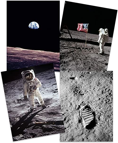 Wee Blue Coo Apollo 11 astronauta Aldrin Armstrong 50-lecia lądowania księżyca Saturn V rakieta sztuka ścienna wydruk plakat dekoracja domu premium opakowanie 4 szt.