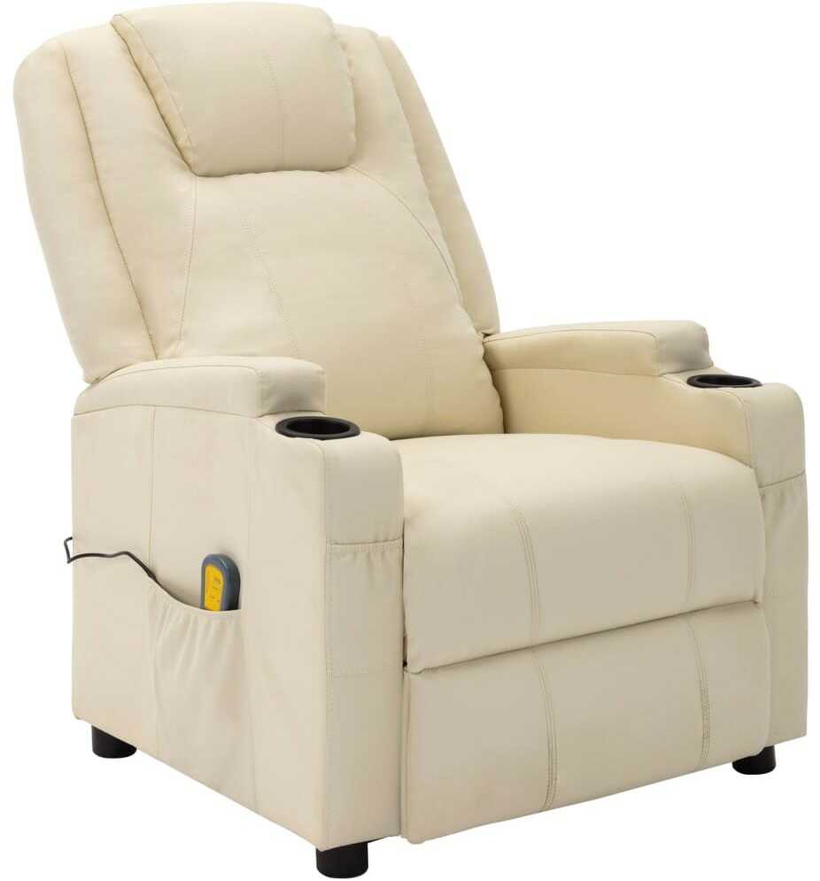 Lumarko Rozkładany fotel masujący, kremowy, sztuczna skóra