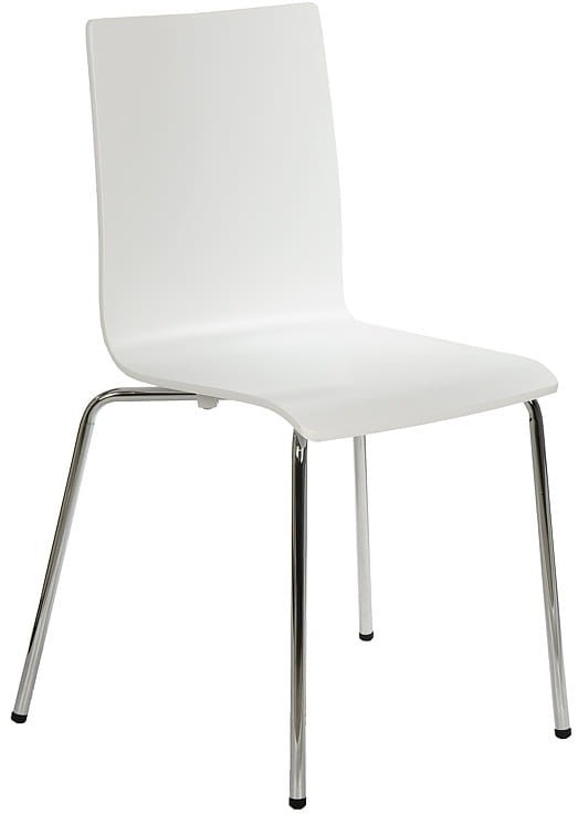 Krzesło ze sklejki w kolorze białym, stelaż chromowany. Model TDC-132.