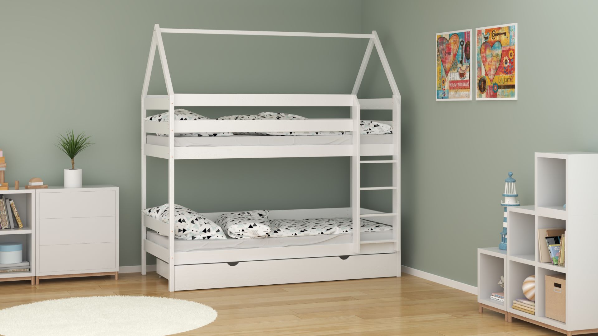 Łóżko piętrowe dla dzieci domek Vilemo