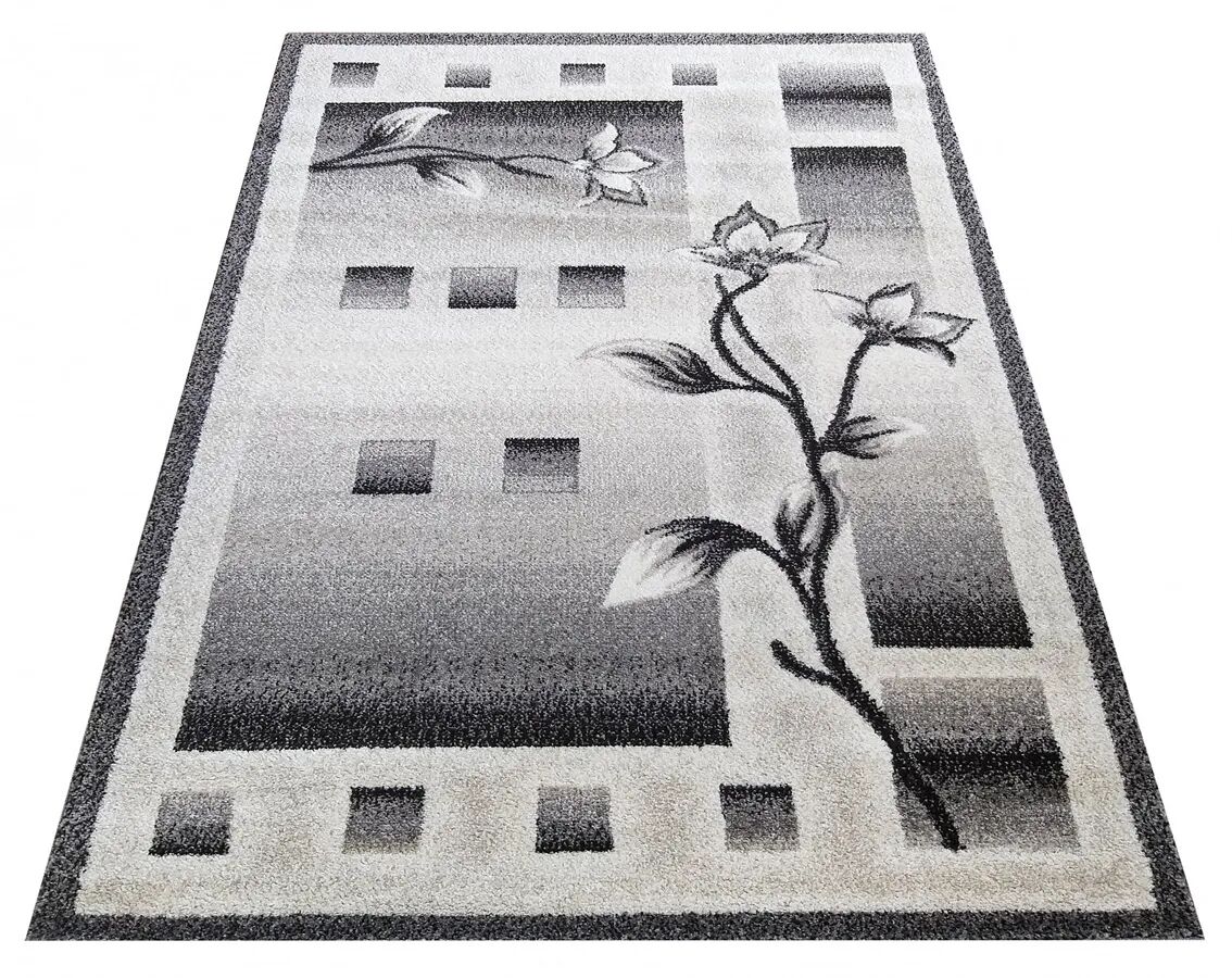 Profeos Szary prostokątny dywan w kwiaty - Berko