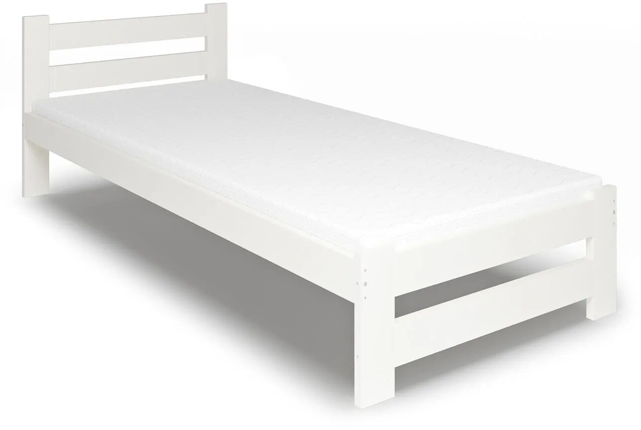 Elior Białe pojedyncze łóżko z materacem 90x200 - Zinos
