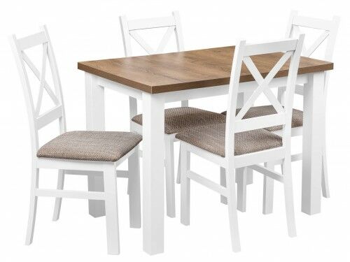 Zestaw stół z krzesłami dla 4 osób biały, dąb lefkas Z040
