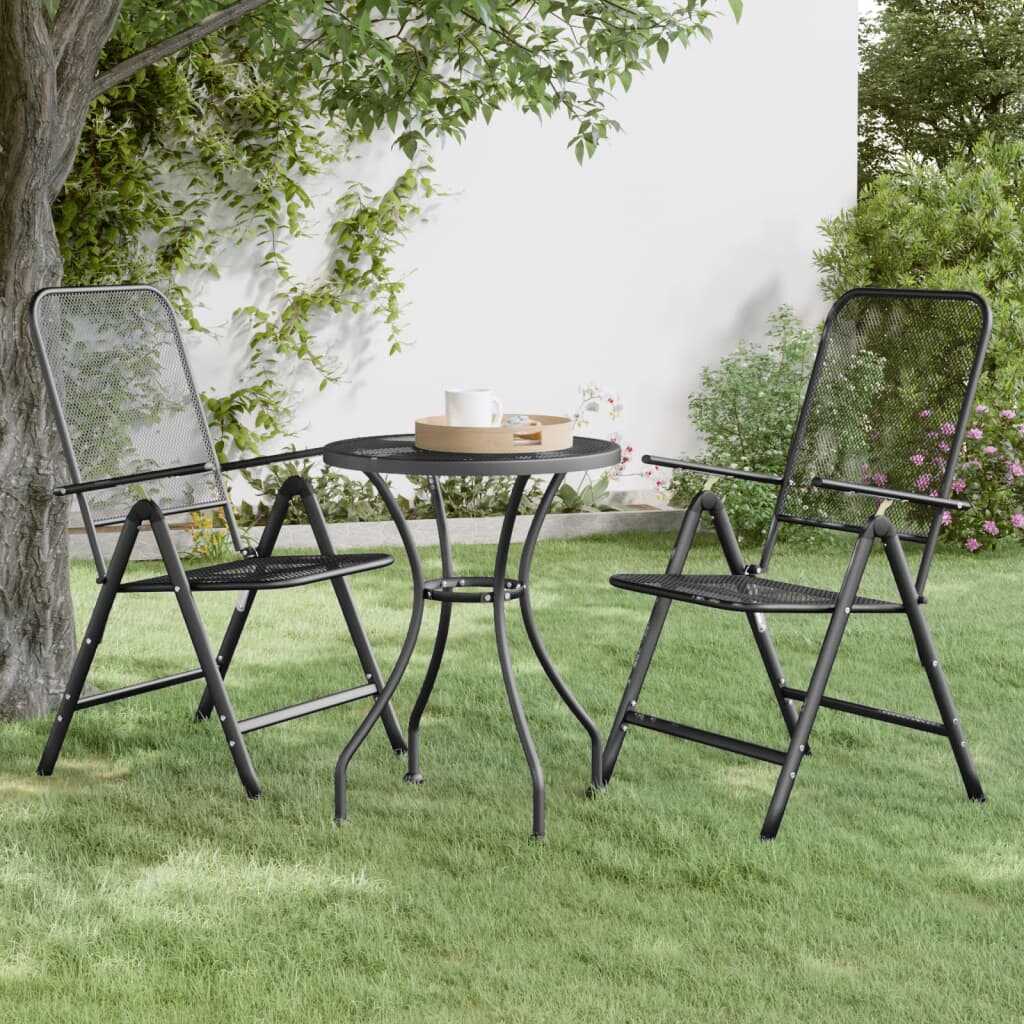 vidaXL Składane krzesła ogrodowe, 2 szt., antracytowe, metalowa siatka