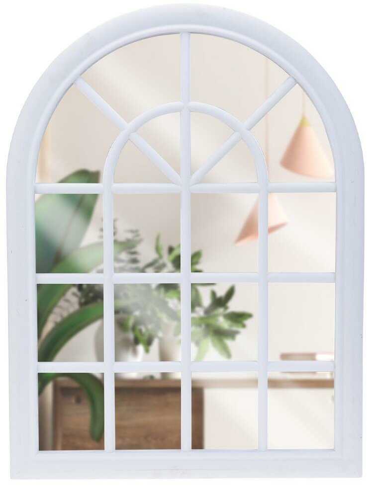 Lustro okno w białej ramie ozdobne vintage retro białe 60x45x2,5 cm