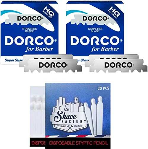 Dorco Lamette 2x100 Stainless Steel Single Edge Razor Blades + 20 Zapałki hemostatyczne Shave Factory