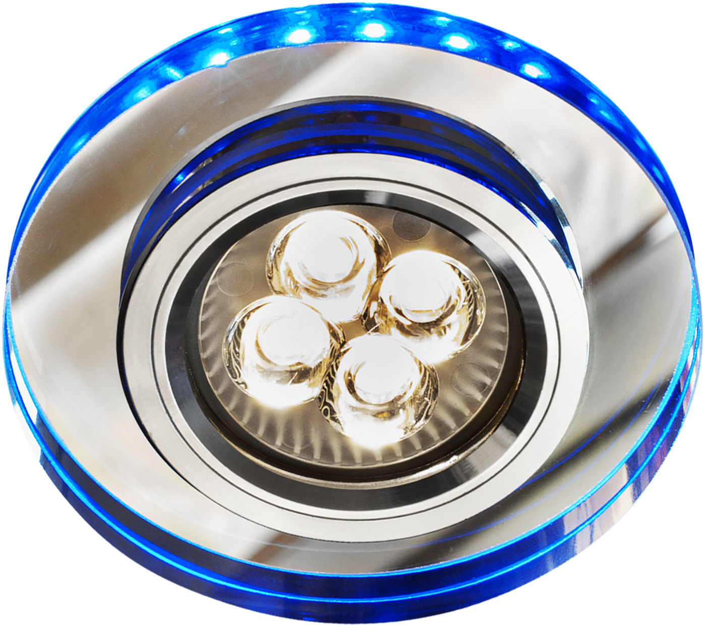 Candellux SS-23 CH/TR+BL 2226965 oprawa do wbudowania stropowa GU10 50W+LED SMD 2,1W 230V niebieski oczko sufitowe chrom szkło transparentne min.6,2cm