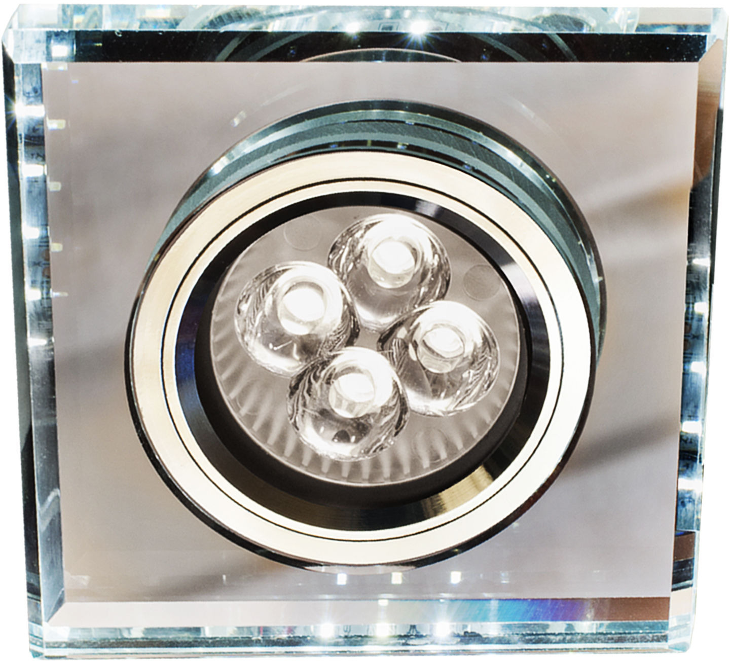 Candellux SS-22 CH/TR+WH oprawa do wbudowania stropowa GU10 50W+LED SMD 2,1W biały 230V chrom oczko sufitowe kwadratowa szkło transparentne